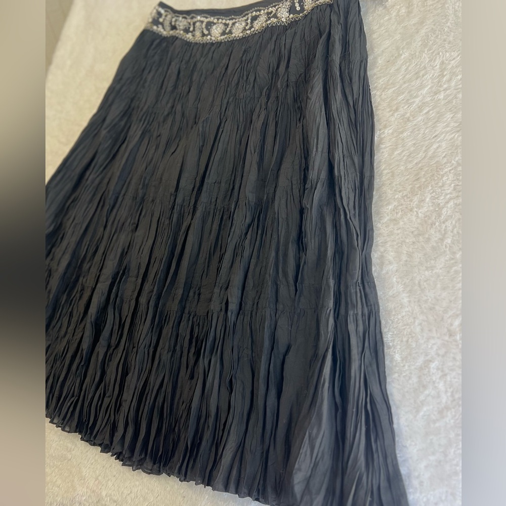 Nygard Collection Skirt Midi Crinkled Beaded Waist Lined Gypsie Prairie Boho 16 - Picture 2 of 13